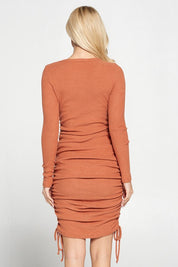 Women's Bodycon Rib-Knit Drawstring Sweater Dress