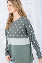 Women's Loose Fit Polka Dot Colorblock Casual Top