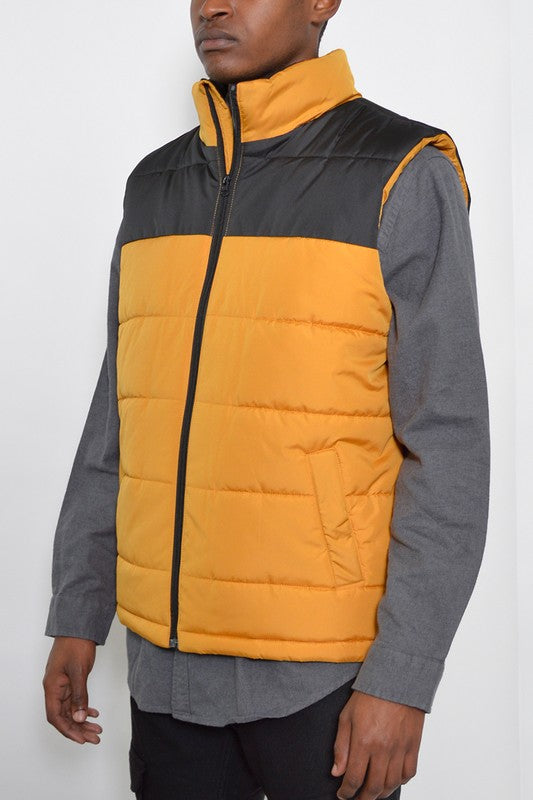 Men's Padded Two-Tone Winter Vest with Zipper Pockets