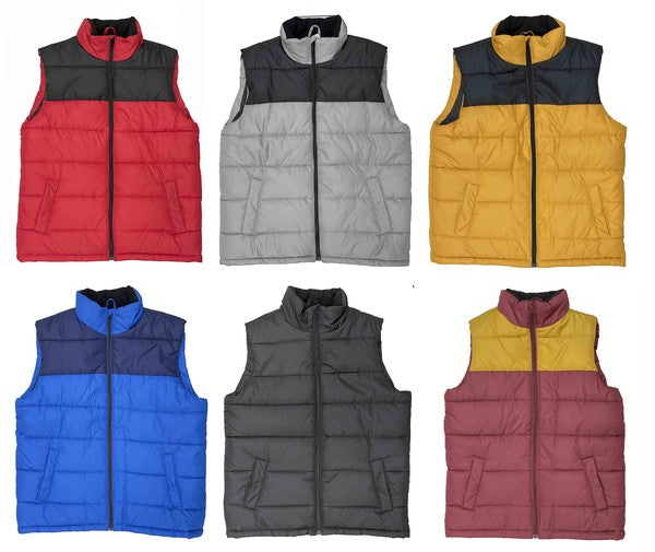 Men's Padded Two-Tone Winter Vest with Zipper Pockets