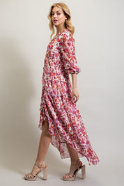 Women's Bohemian Floral High and Low Maxi Dress