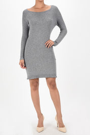 Women's Fitted Ribbed Knit Mini Dress with Frilled Hem