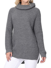 Women's Oversized Waffle Knit Turtleneck Tunic Sweater