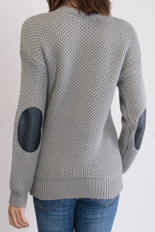 Women's Cozy Honeycomb Stitch Pullover Sweater with Elbow Patches