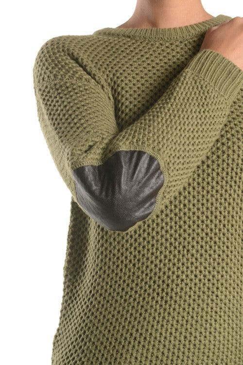 Women's Cozy Honeycomb Stitch Pullover Sweater with Elbow Patches