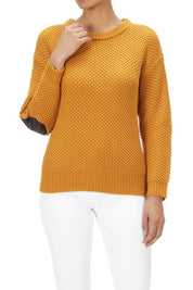 Women's Cozy Honeycomb Stitch Pullover Sweater with Elbow Patches