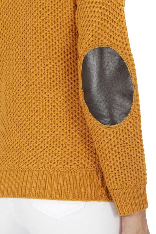 Women's Cozy Honeycomb Stitch Pullover Sweater with Elbow Patches