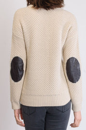 Women's Cozy Honeycomb Stitch Pullover Sweater with Elbow Patches