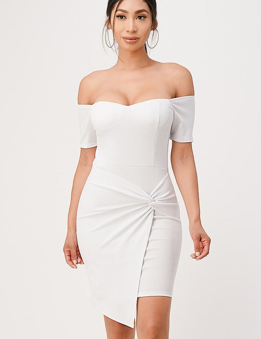 off the shoulder front twist bodycon dress