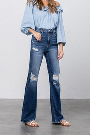 Women's High Waist Ripped Flare Jeans