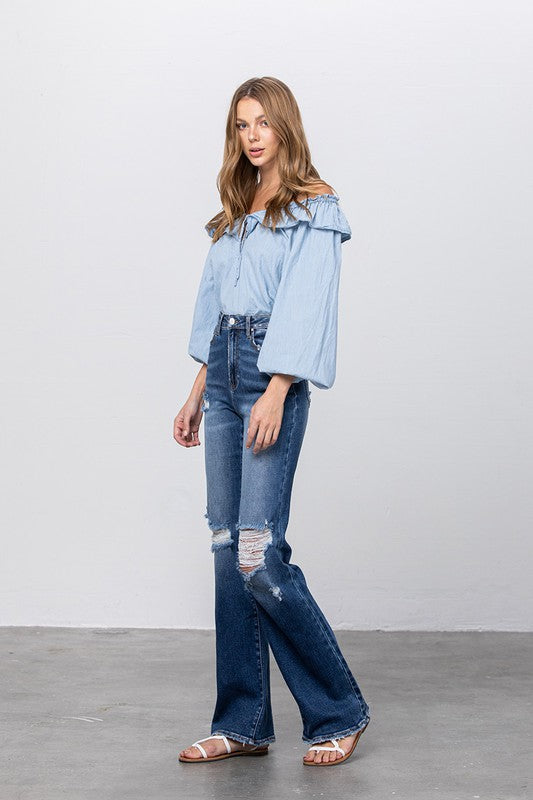 Women's High Waist Ripped Flare Jeans