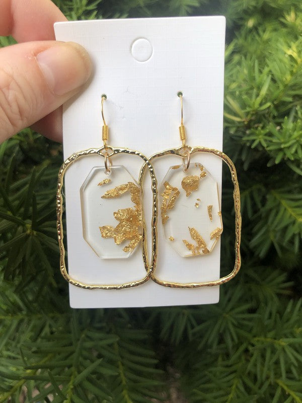 Gold Flake Acrylic Chandelier Earrings