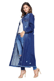 Women's Oversized Distressed Denim Long Jacket