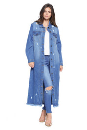 Women's Oversized Distressed Denim Long Jacket