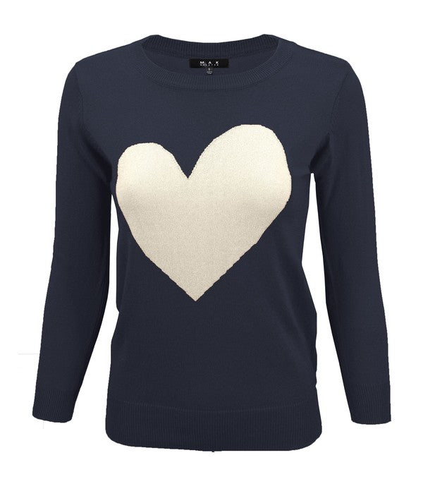 Women's Cozy Distressed Heart Pullover Sweater