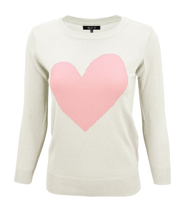 Women's Cozy Distressed Heart Pullover Sweater