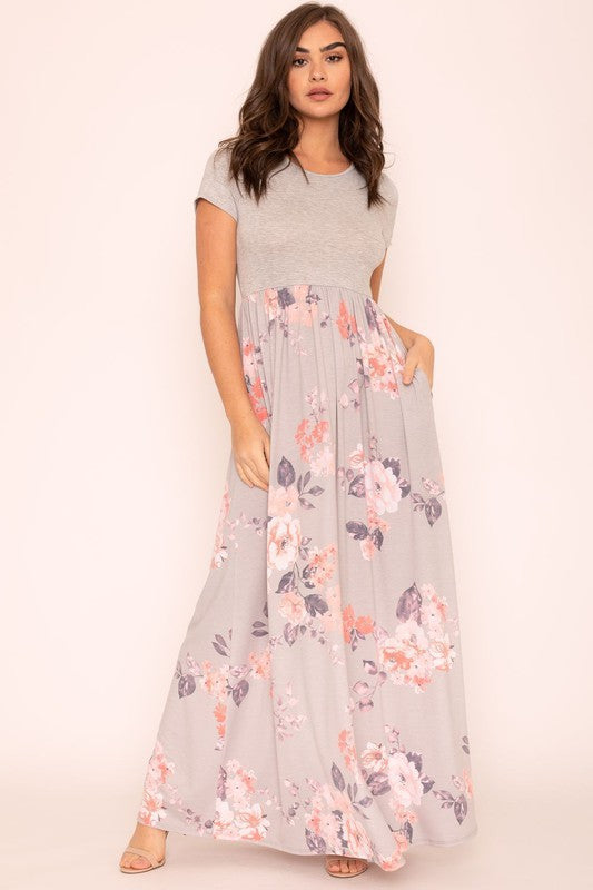 Women's Plus Short Sleeve Floral Maxi Dress