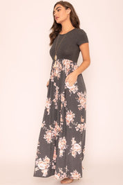 Women's Plus Short Sleeve Floral Maxi Dress