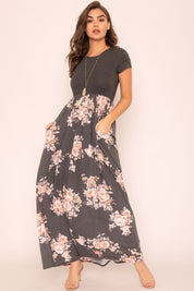 Women's Floral Short Sleeve Maxi Dress