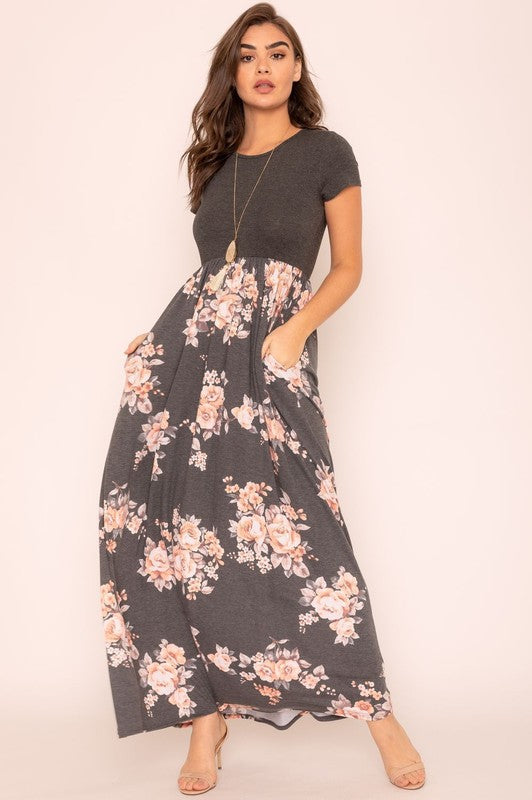 Women's Floral Short Sleeve Maxi Dress