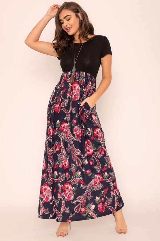 Women's Plus Short Sleeve Floral Maxi Dress