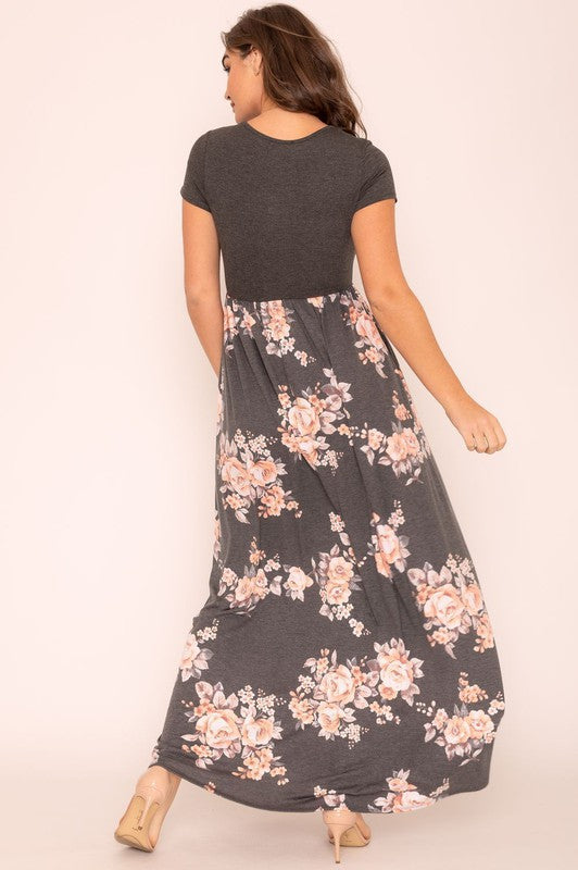 Women's Short Sleeve Floral Maxi Dress