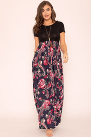 Women's Plus Short Sleeve Floral Maxi Dress