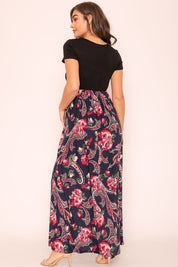 Women's Plus Short Sleeve Floral Maxi Dress