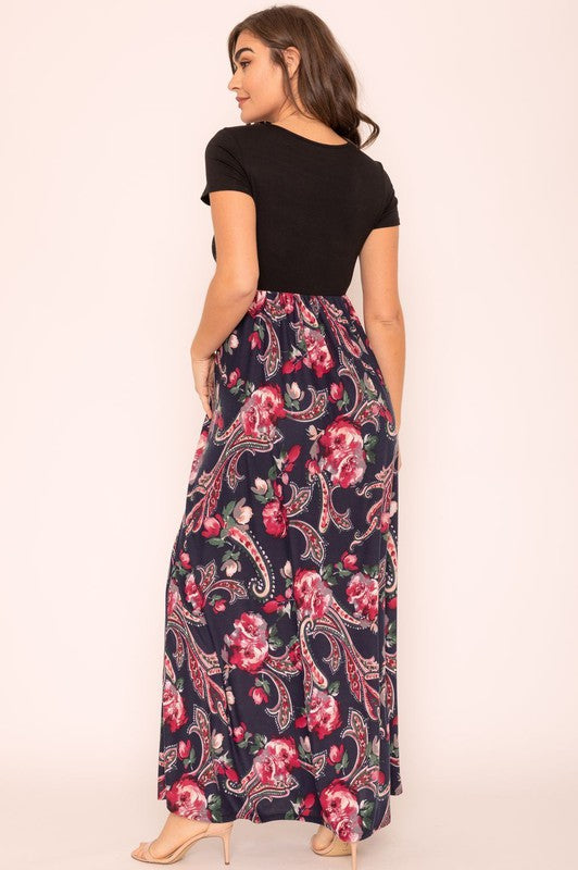 Women's Plus Short Sleeve Floral Maxi Dress