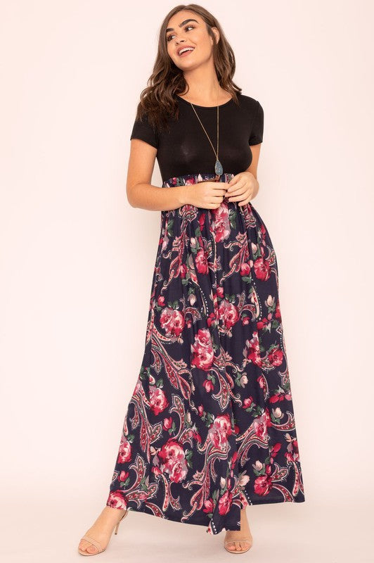 Women's Plus Short Sleeve Floral Maxi Dress