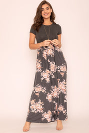 Women's Short Sleeve Floral Maxi Dress