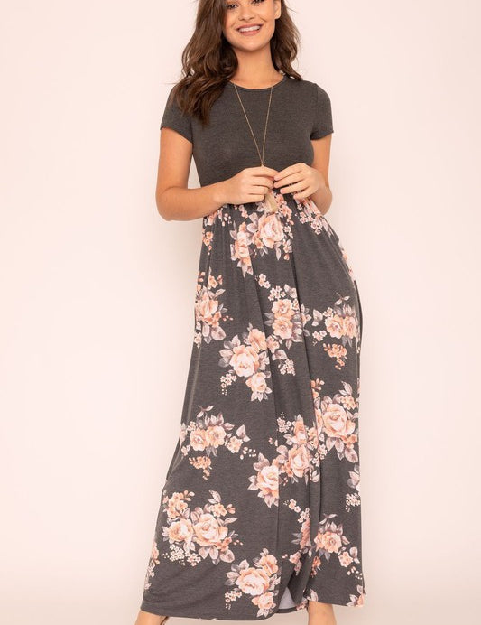 Women's Plus Short Sleeve Floral Maxi Dress