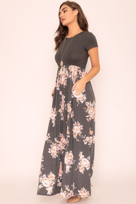 Women's Short Sleeve Floral Maxi Dress