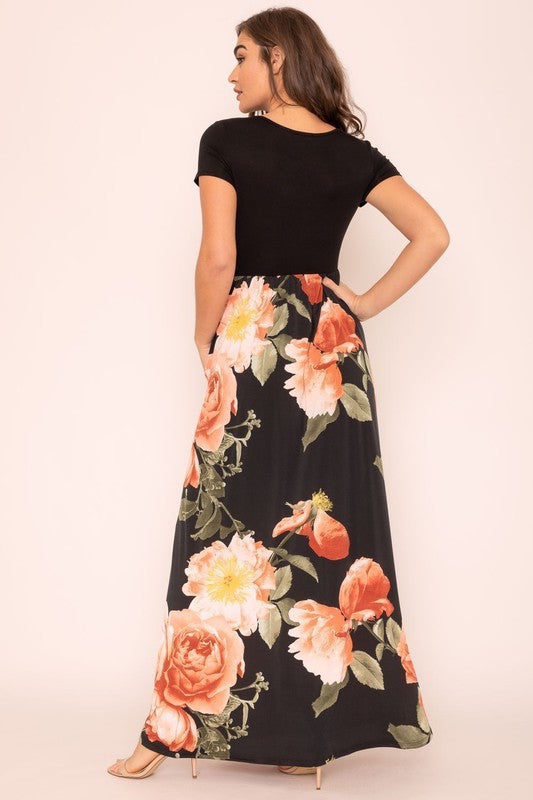 Women's Short Sleeve Floral Maxi Dress