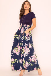 Women's Short Sleeve Floral Maxi Dress