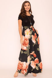 Women's Short Sleeve Floral Maxi Dress