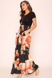 Women's Short Sleeve Floral Maxi Dress