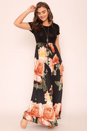 Women's Short Sleeve Floral Maxi Dress