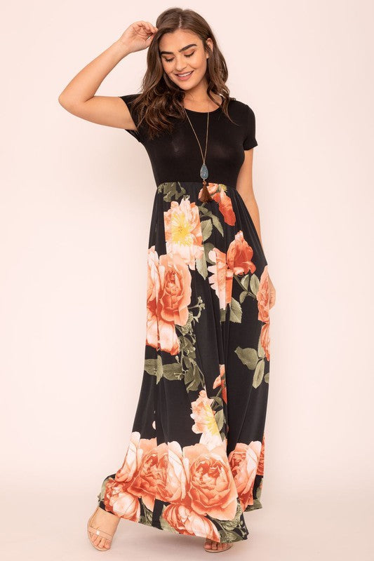 Women's Short Sleeve Floral Maxi Dress