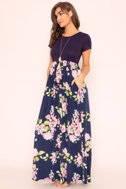 Women's Short Sleeve Floral Maxi Dress