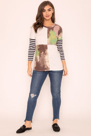 Women's Plus Tie Dye Color Block Tunic