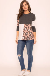 Women's Leopard Color Block Tunic Top