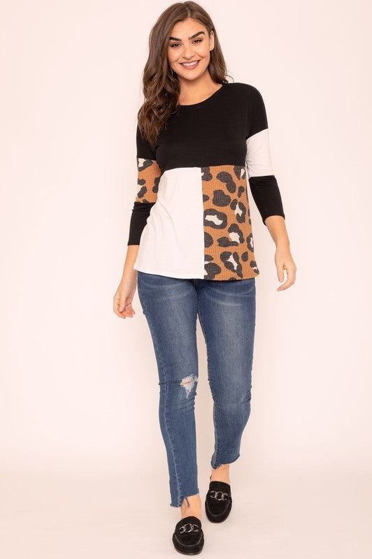 Women's Leopard Color Block Tunic Top