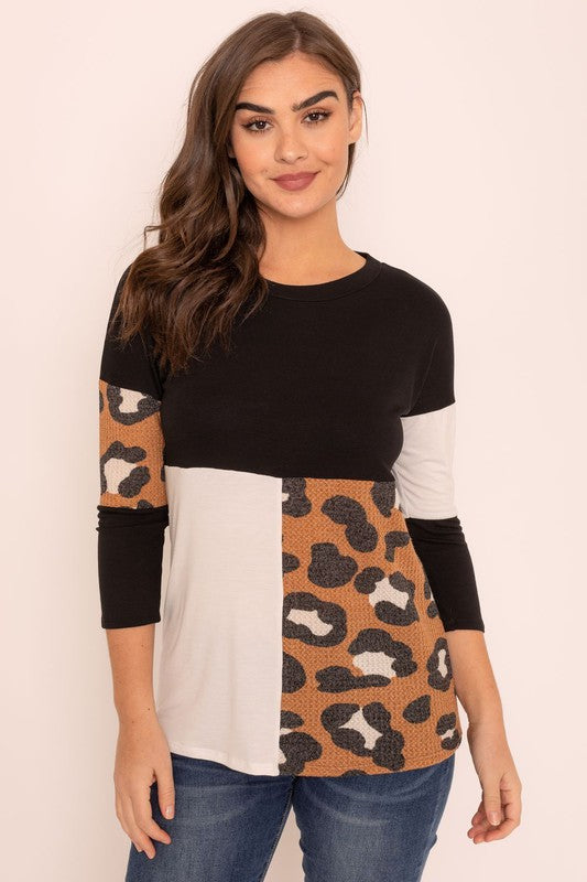 Women's Leopard Color Block Tunic Top