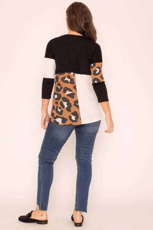 Women's Leopard Color Block Tunic Top