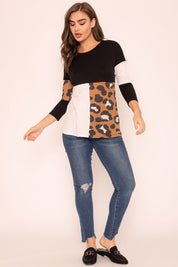 Women's Leopard Color Block Tunic Top