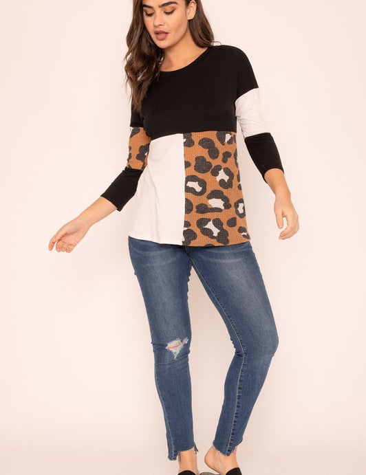 Women's Leopard Color Block Tunic Top