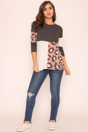 Women's Leopard Color Block Tunic Top