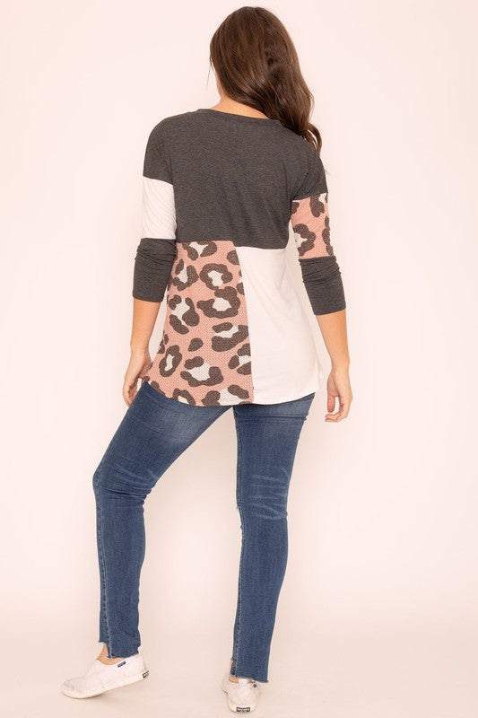 Women's Leopard Color Block Tunic Top