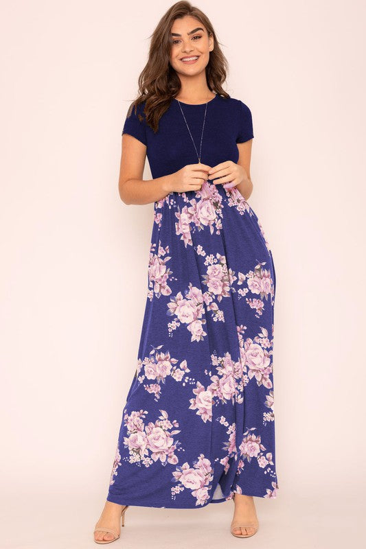 Women's Plus Short Sleeve Floral Maxi Dress